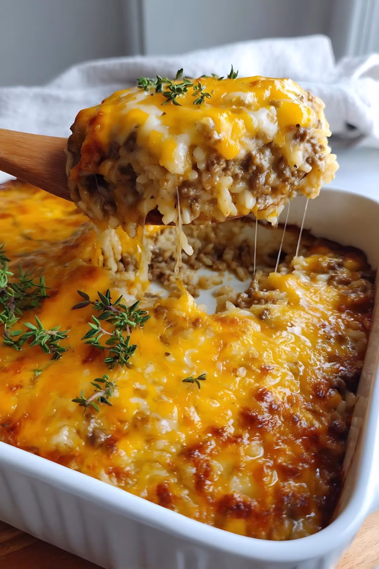 Cheesy Ground Beef and Rice Casserole Recipe