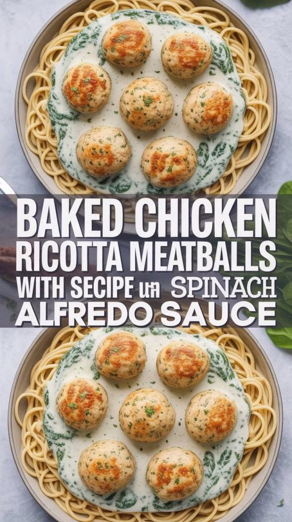 Baked Chicken Ricotta Meatballs Recipe With Spinach Alfredo Sauce